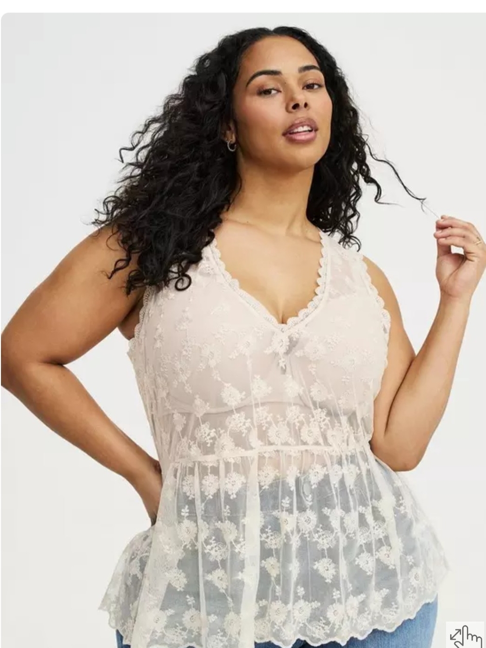 torrid Cream Lace Floral Sheer Tank